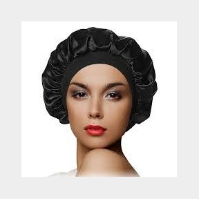 Wide Band Sleep Bonnet Cap in Breathable Satin Fabric( 50 8 cm) - Black --51748/4651
