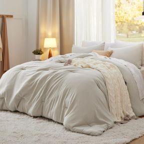 BEDSURE KING SIZE COMFORTER SET, BEIGE SOFT PREWASHED BEDDING FOR ALL SEASONS, 3 PIECES WARM DOWN ALTERNATIVE BED SET, 1 LIGHTWEIG