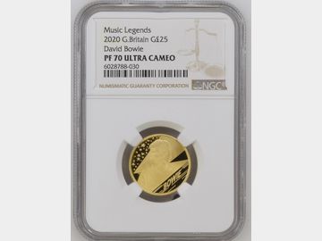 2020 DAVID BOWIE 1/4oz GOLD £25 PROOF COIN PF70 UCAM TOP POP!