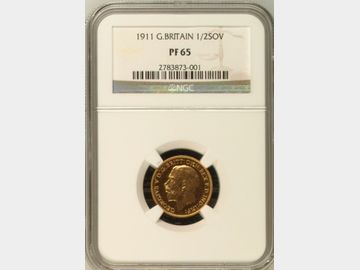 1911 GEORGE V PROOF GOLD HALF SOVEREIGN PF65