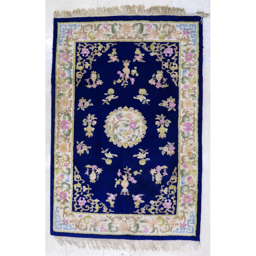 Chinese Blue Floral Medallion Rug 6' x 4'