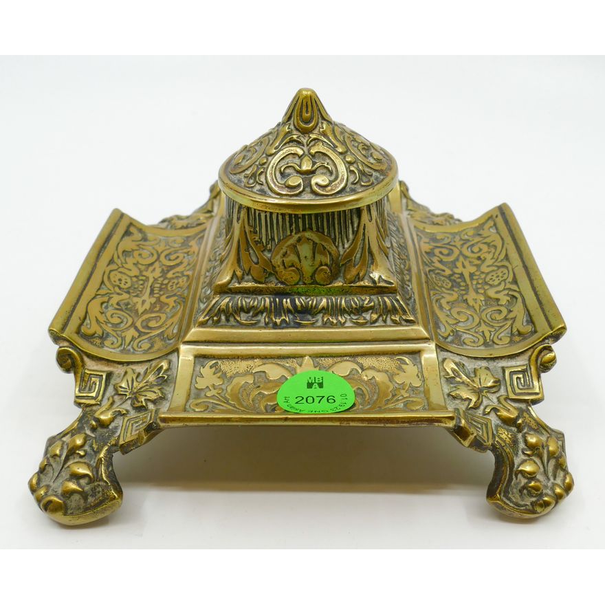 Antique Renaissance Revival Brass Inkwell 5.5''