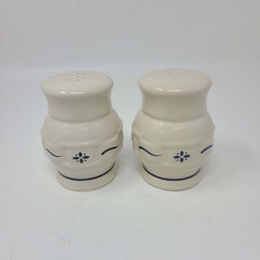 Longaberger Pottery Woven Traditions Salt & Pepper Shakers - Blue