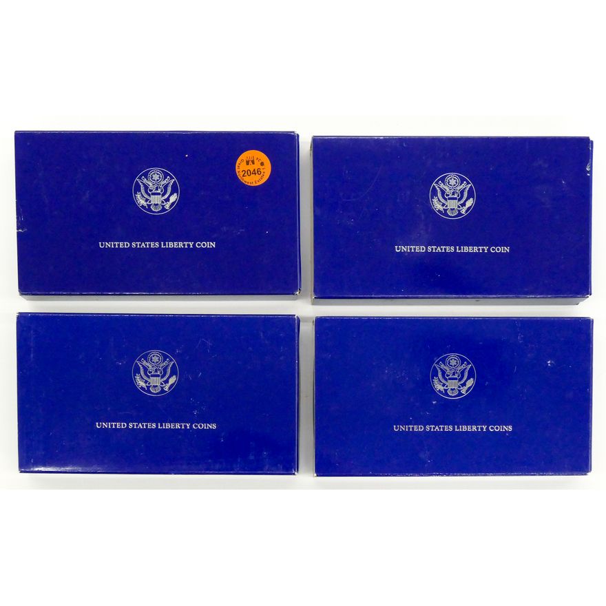 4pc US Liberty 1986 Silver Dollars in Blue Boxes