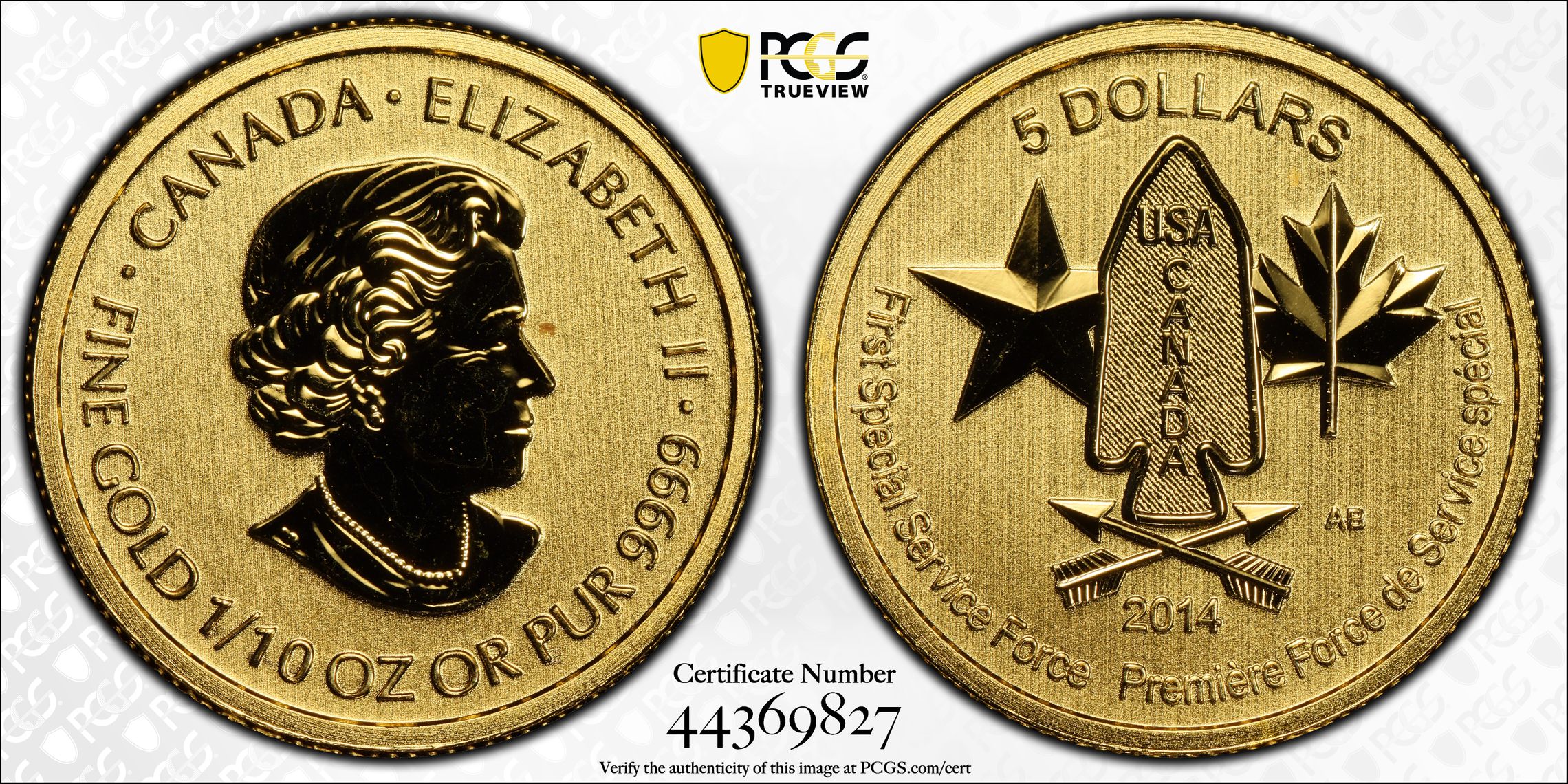 Canada, Elizabeth II, Devil's Brigade, Five Dollars, 2014, PCGS MS68