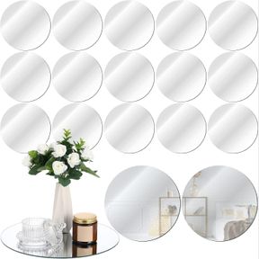 TUANSE 18 PCS ROUND MIRROR CANDLE PLATE SET ROUND MIRRORS TRAYS CIRCLE MIRROR CENTERPIECES FOR TABLES MIRROR PLATE PARTY MIRROR TI