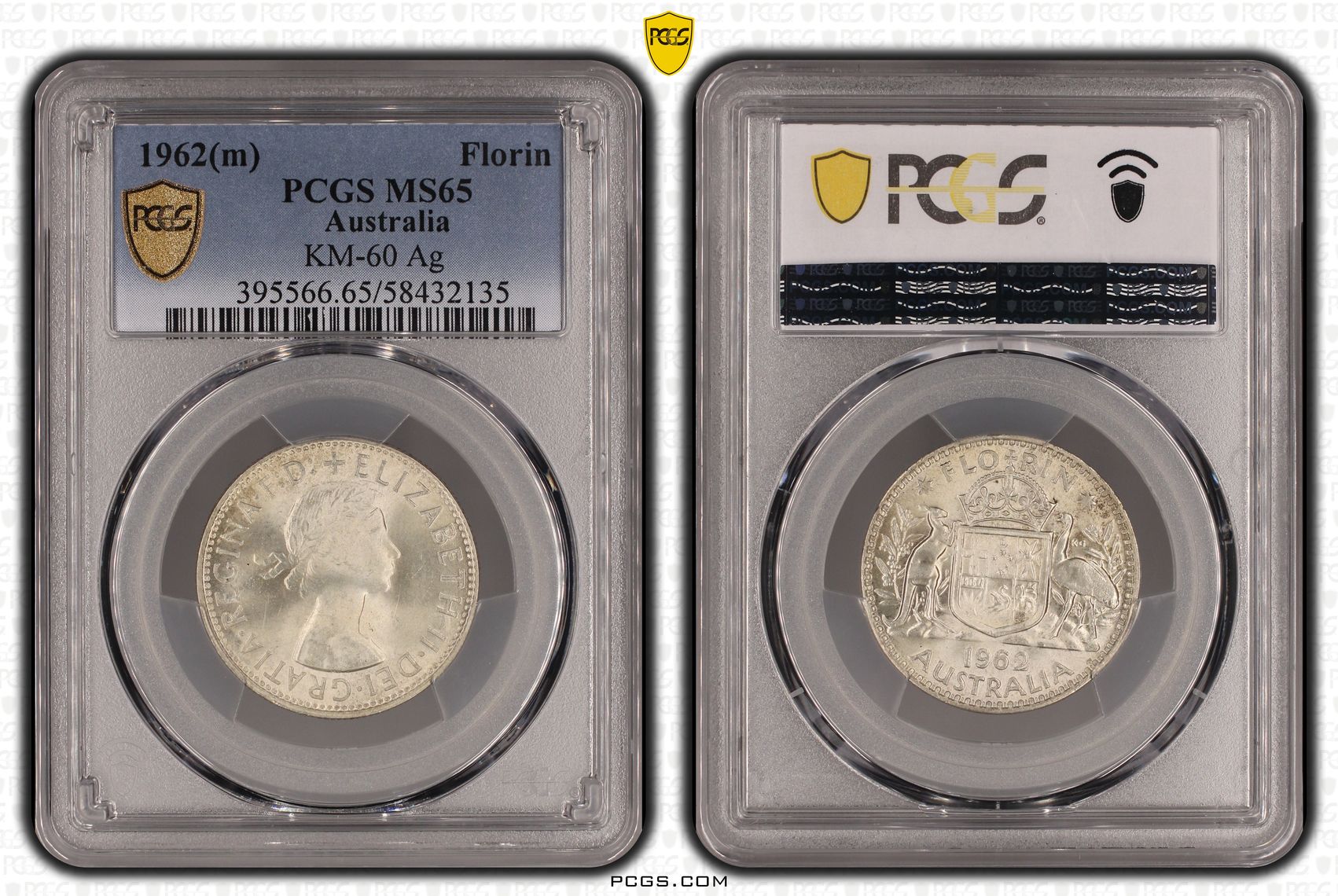 KM-60 Silver, Florin, 1962(m), PCGS MS65