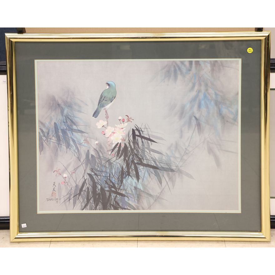 David Lee Chinese Bird & Blossom Print Framed 30''x36''