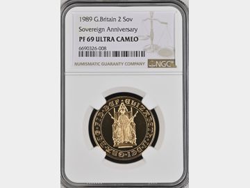 1989 ELIZABETH II TUDOR ROSE PROOF GOLD 2 POUND PF69 UCAM