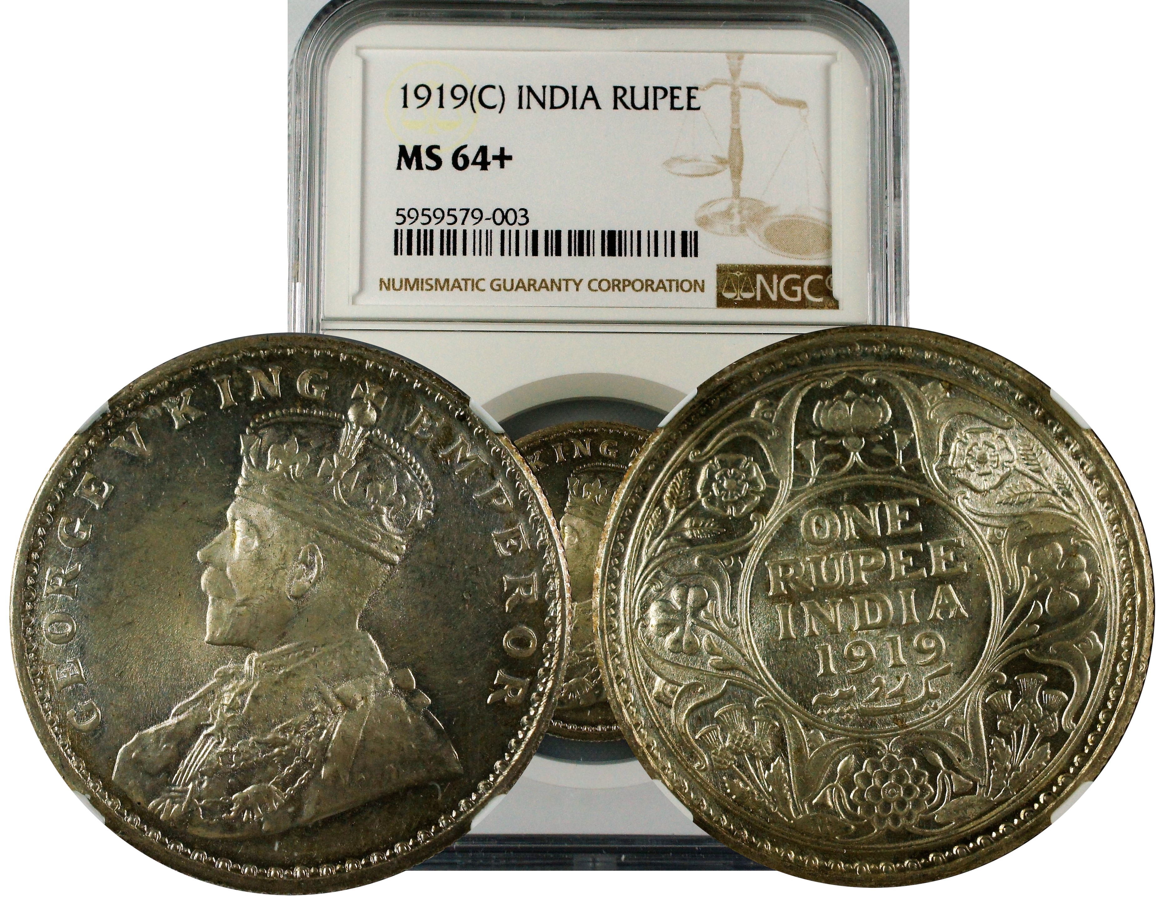 India British 1919 C Rupee NGC MS64+