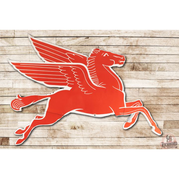 1955 4-Piece Mobil Pegasus Right Facing Cookie-Cutter Porcelain Sign TAC 9