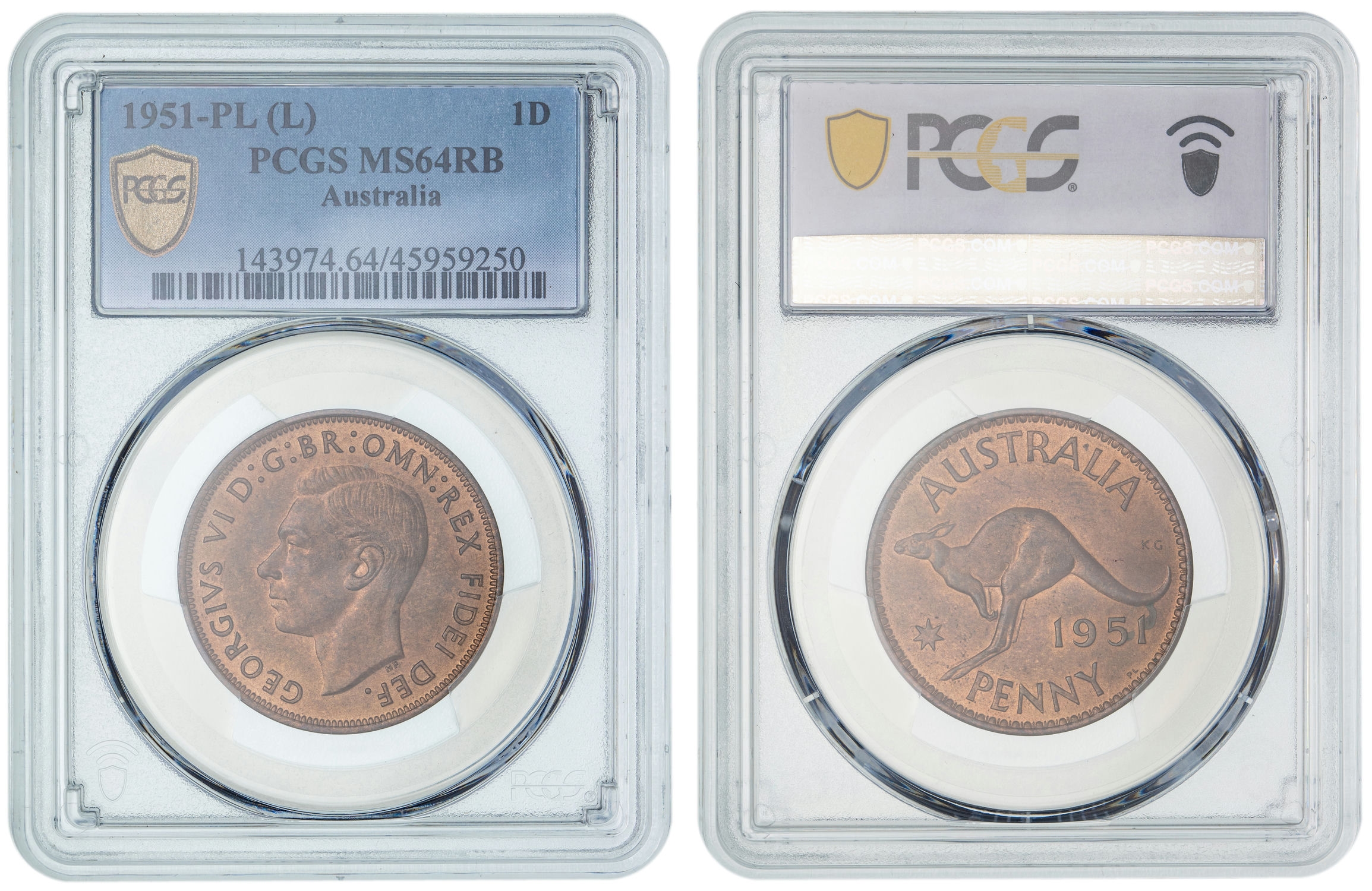 George VI, Penny, 1951-PL, PCGS MS64RB