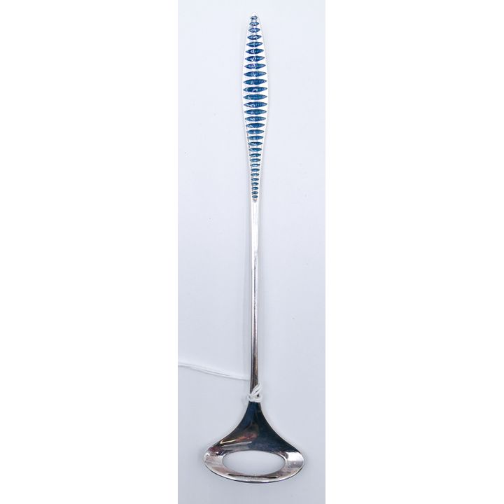 Norwegian Modernist Enameled Sterling Olive Spoon 9.5'' - 45 Grams