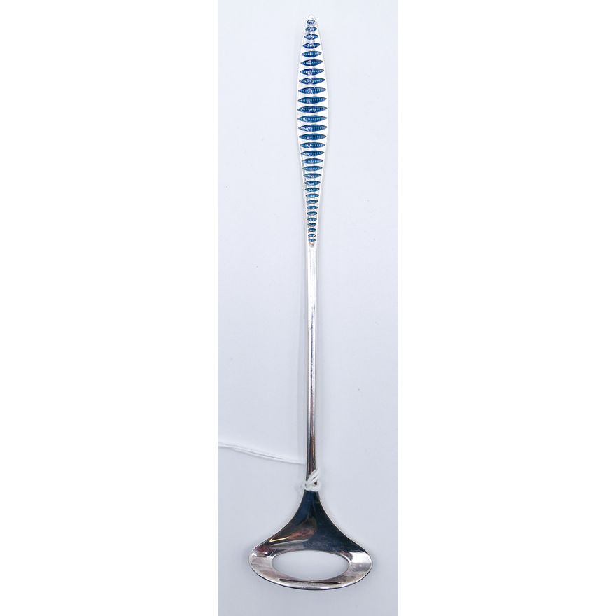 Norwegian Modernist Enameled Sterling Olive Spoon 9.5'' - 45 Grams