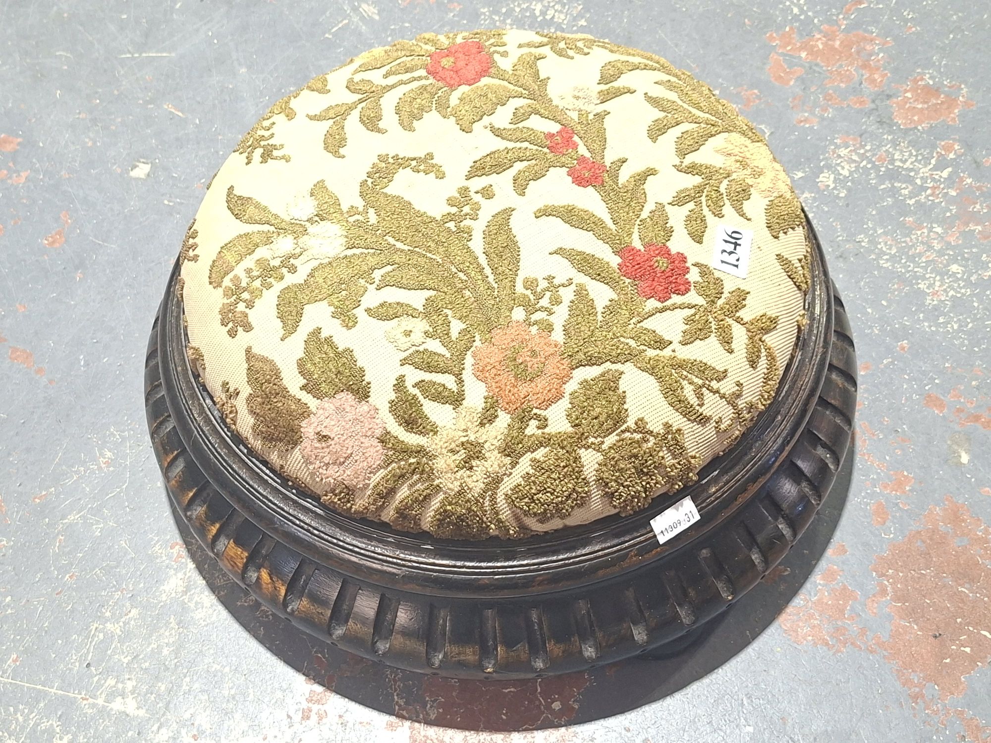 ANTIQUE OAK EMBROIDERED FOOTSTOOL
