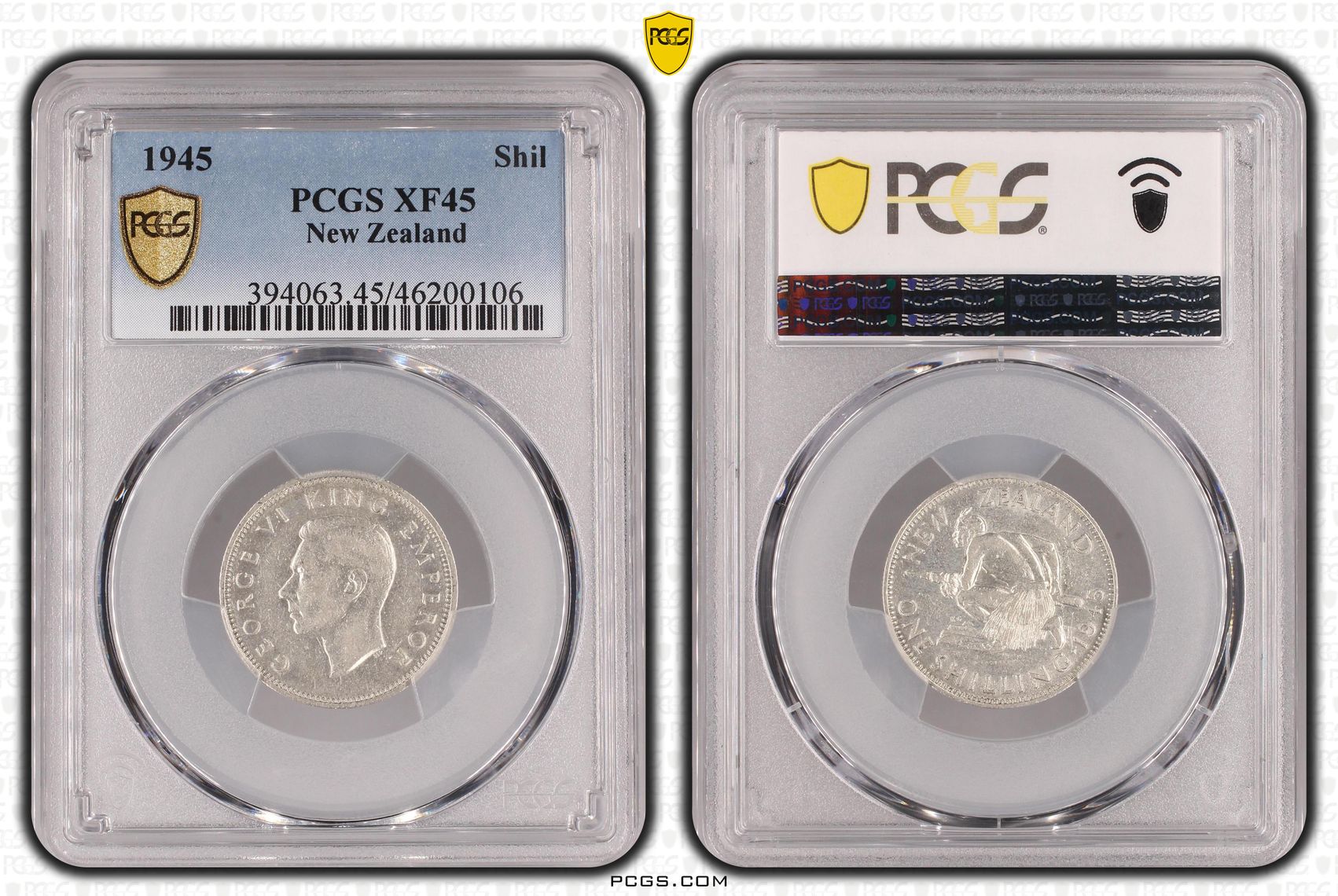 New Zealand, Shilling, 1945, PCGS XF45