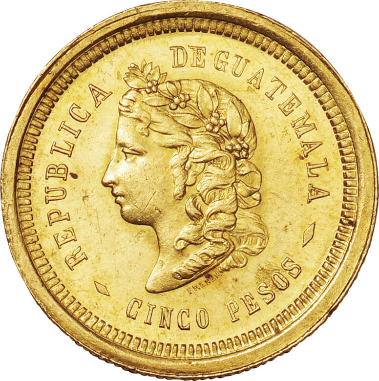 1874年グアマテラ　ペソ二分の一R