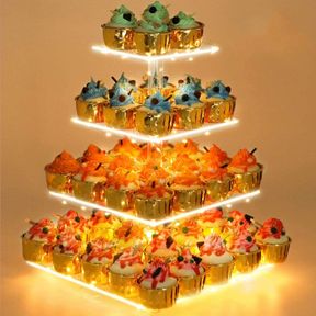 4 TIER CUPCAKE STAND ACRYLIC TOWER DISPLAY WITH LED LIGHT PREMIUM HOLDER DESSERT TREE TOWER FOR BIRTHDAY CADY BAR D COR WEDDINGS,