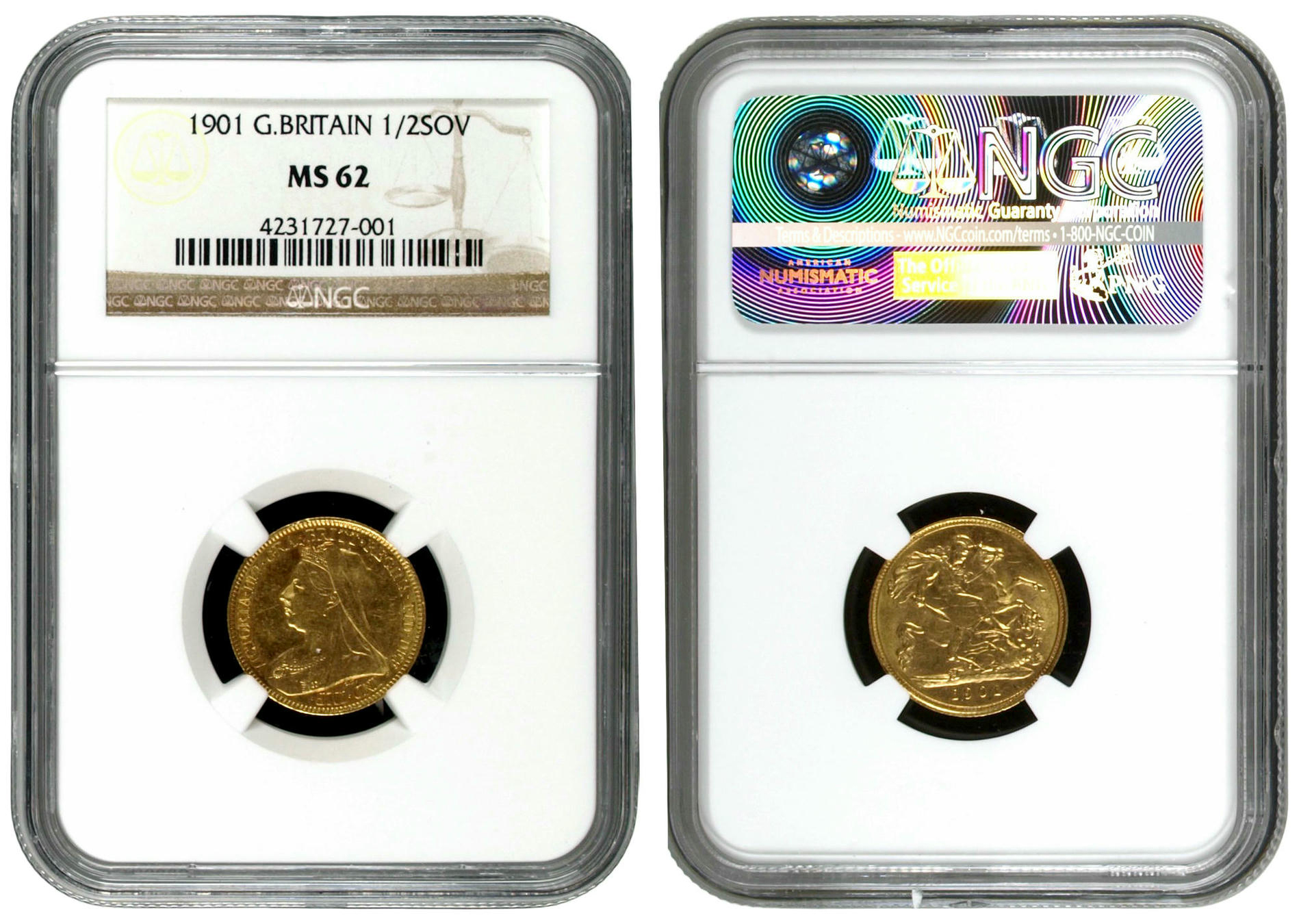 Great Britain, Victoria, St George Reverse, Half Sovereign, 1901, NGC MS62