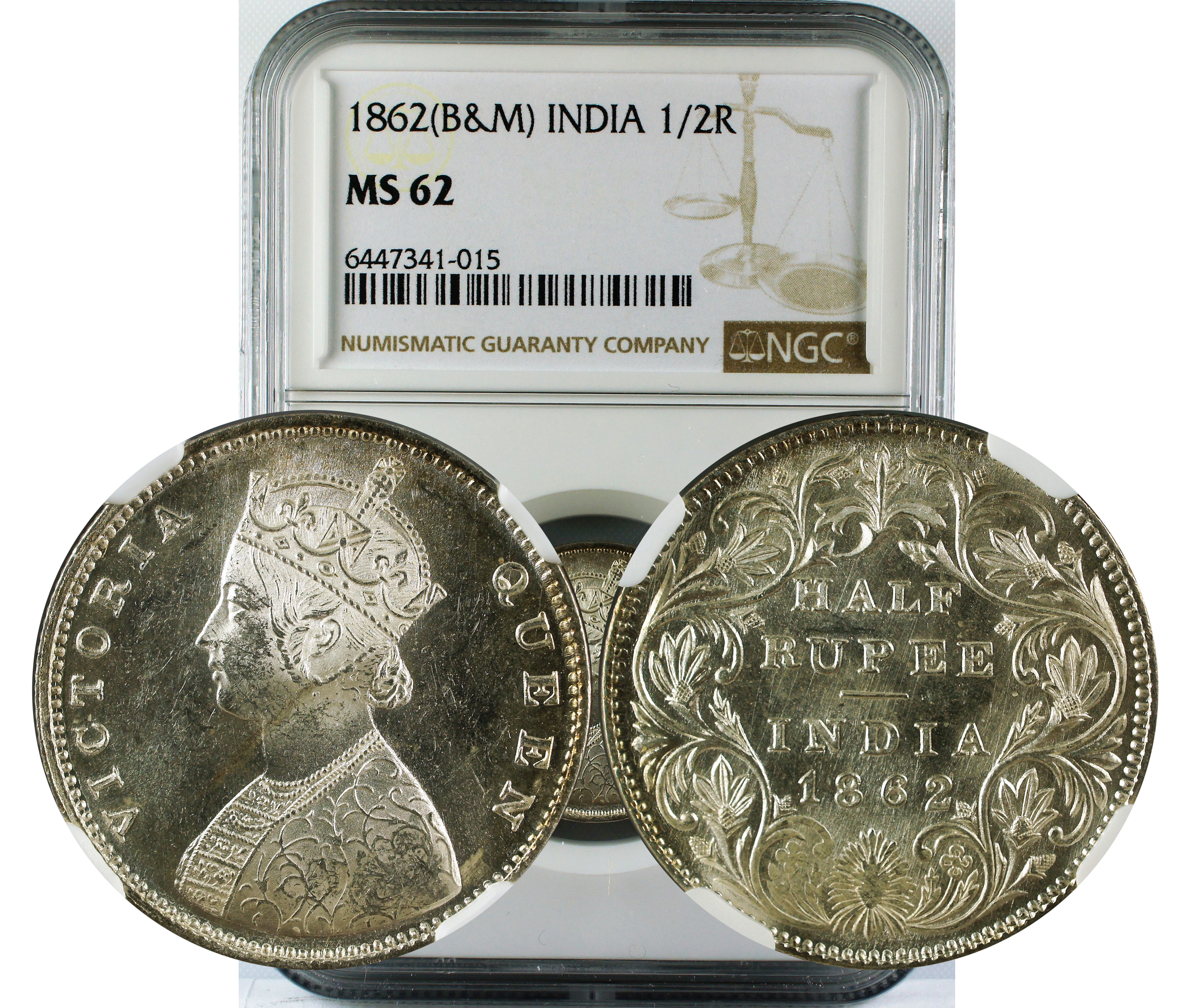 1862 (B&M) INDIA 1/2 RUPEEE MS62