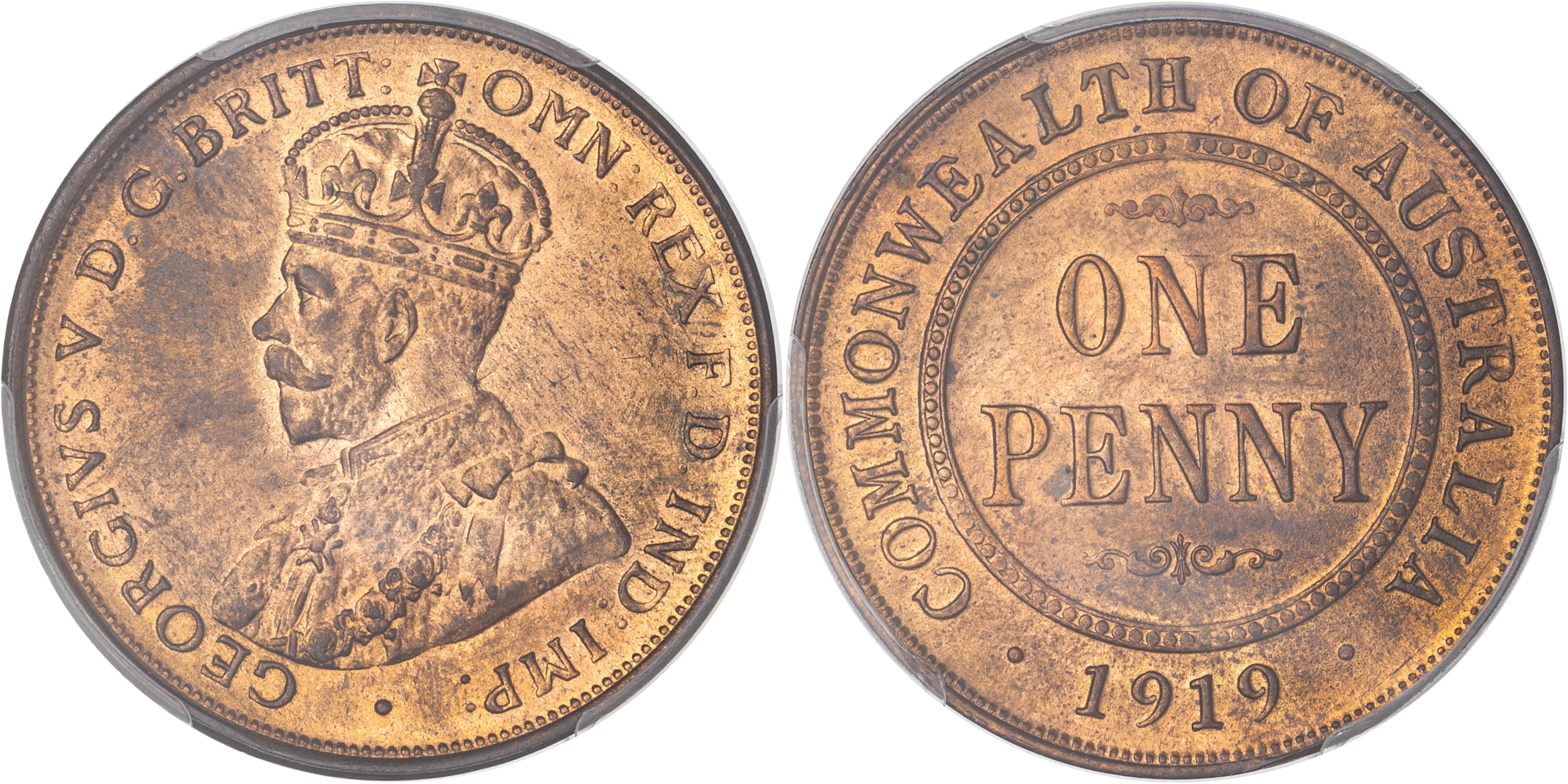 George V, No dots, Penny, 1919, PCGS MS64RB