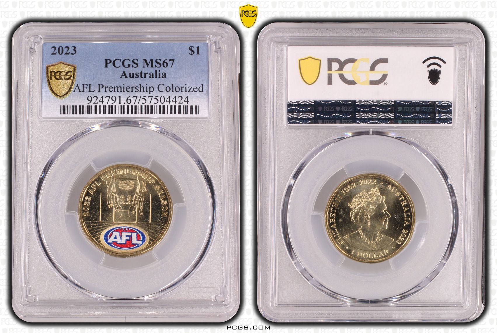 398 · AFL Premiership Colourised, One Dollar, 2023, PCGS MS67