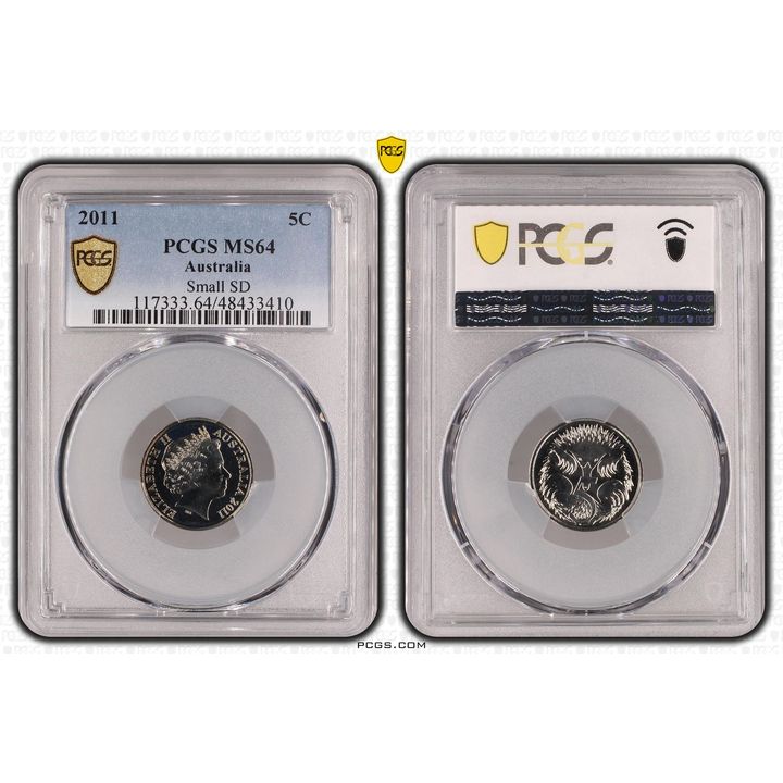 Elizabeth II, Small SD, Five Cent, 2011, PCGS MS64