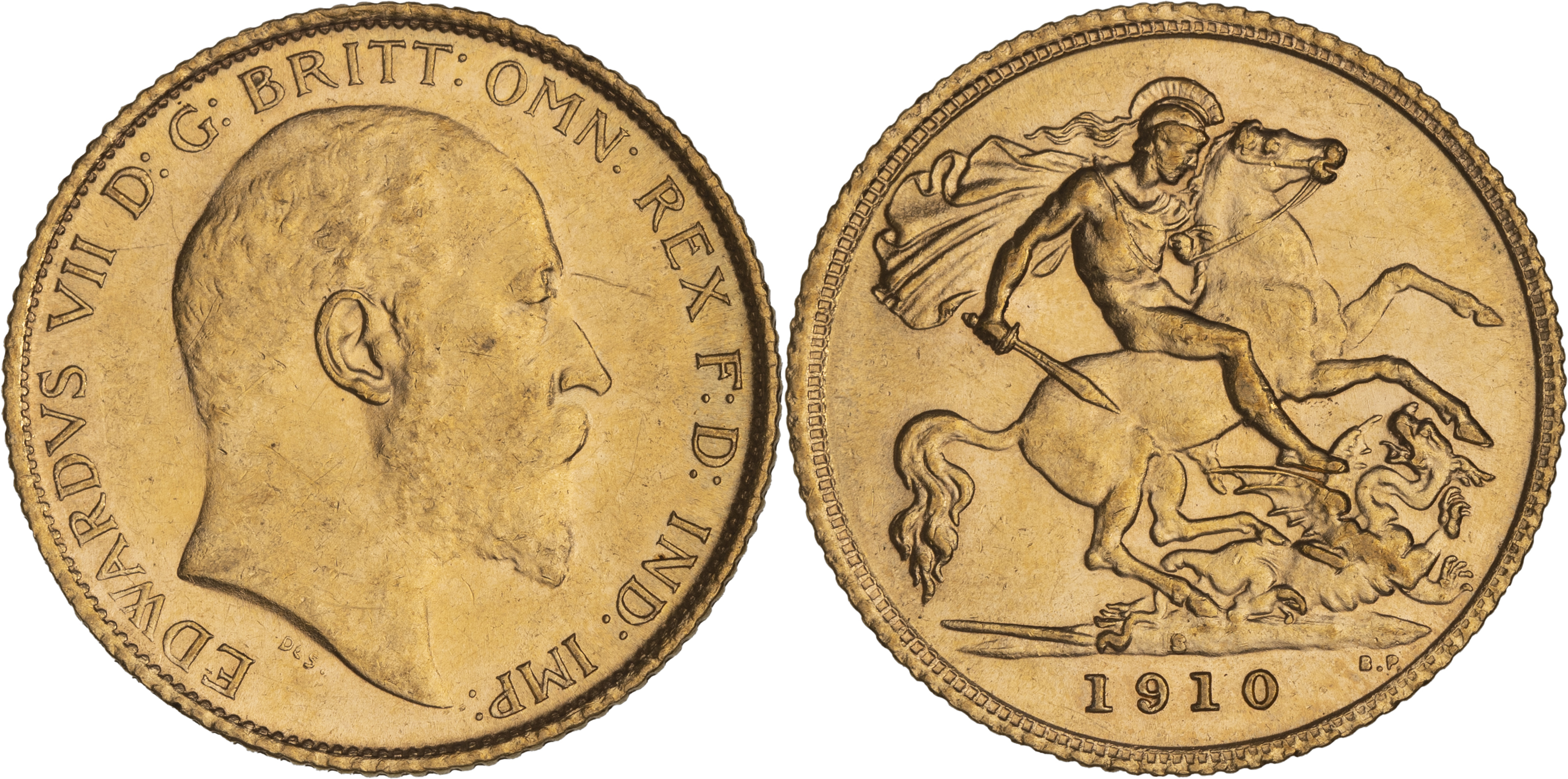 Edward VII, St George Reverse, Half Sovereign, 1910-S, aUNC