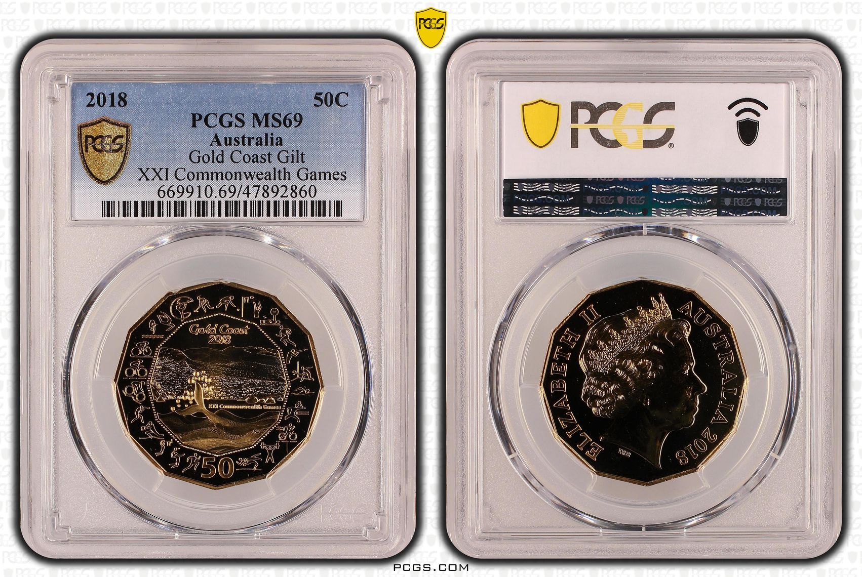Gold Coast Gilt XXI Commonwealth Games, Fifty Cent, 2018, PCGS MS69