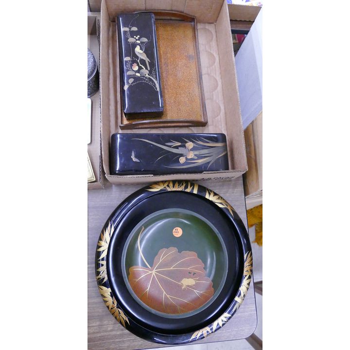 5pc Old Japanese Lacquered Bowls and Boxes