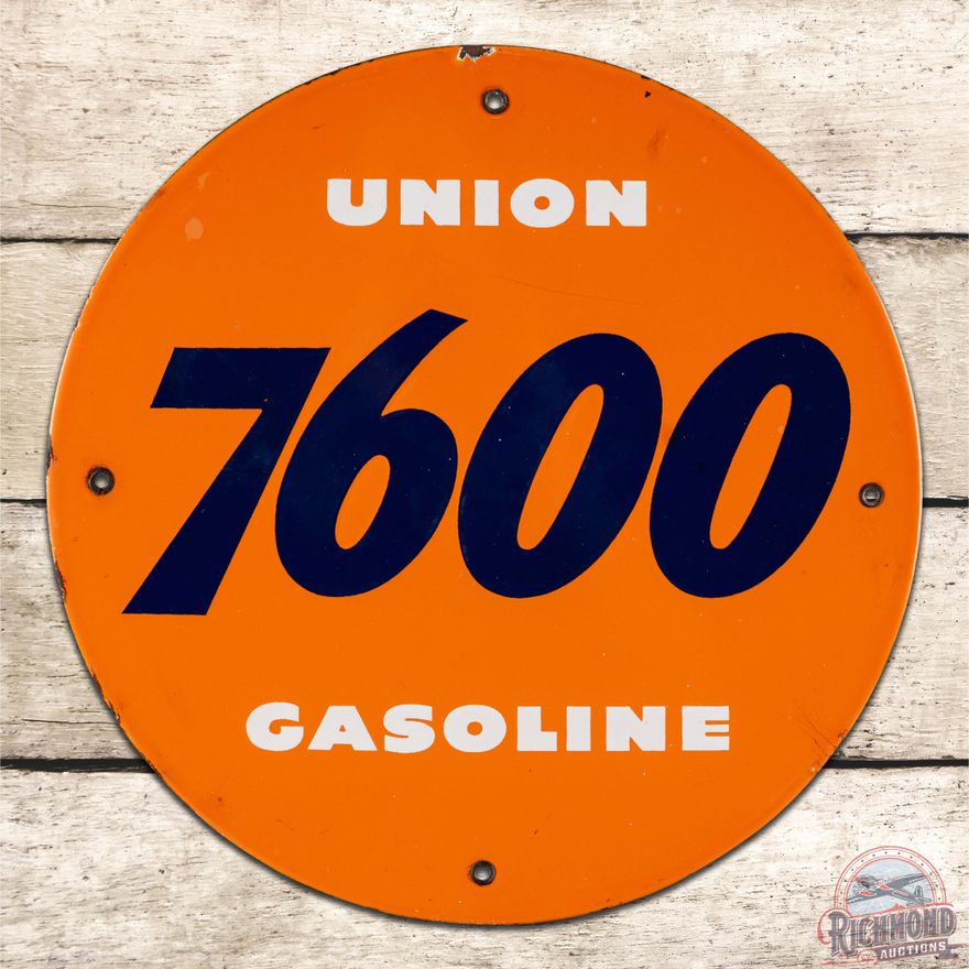 Union 7600 Gasoline Single Sided Porcelain Pump Plate Sign