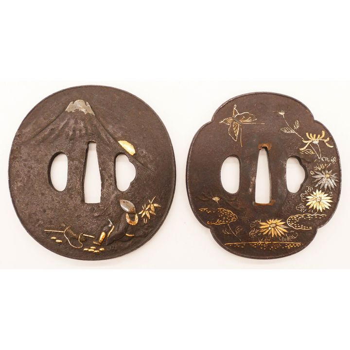 2pc Japanese Edo Inlaid Iron Tsubas 3.25'' Each