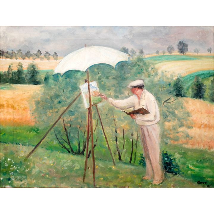 Irena Weiss zw. Aneri | Pejzażysta - Wojciech Weiss malujący, 1935 r.