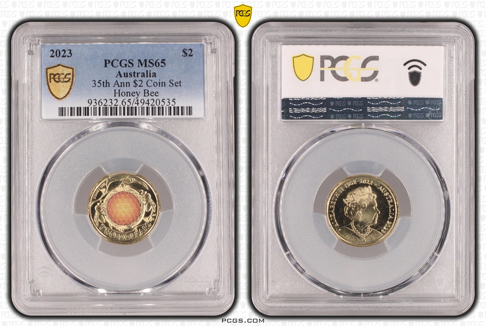 Elizabeth II, 35th Ann $2 Coin Set Honey Bee, Two Dollar, 2023, PCGS MS65