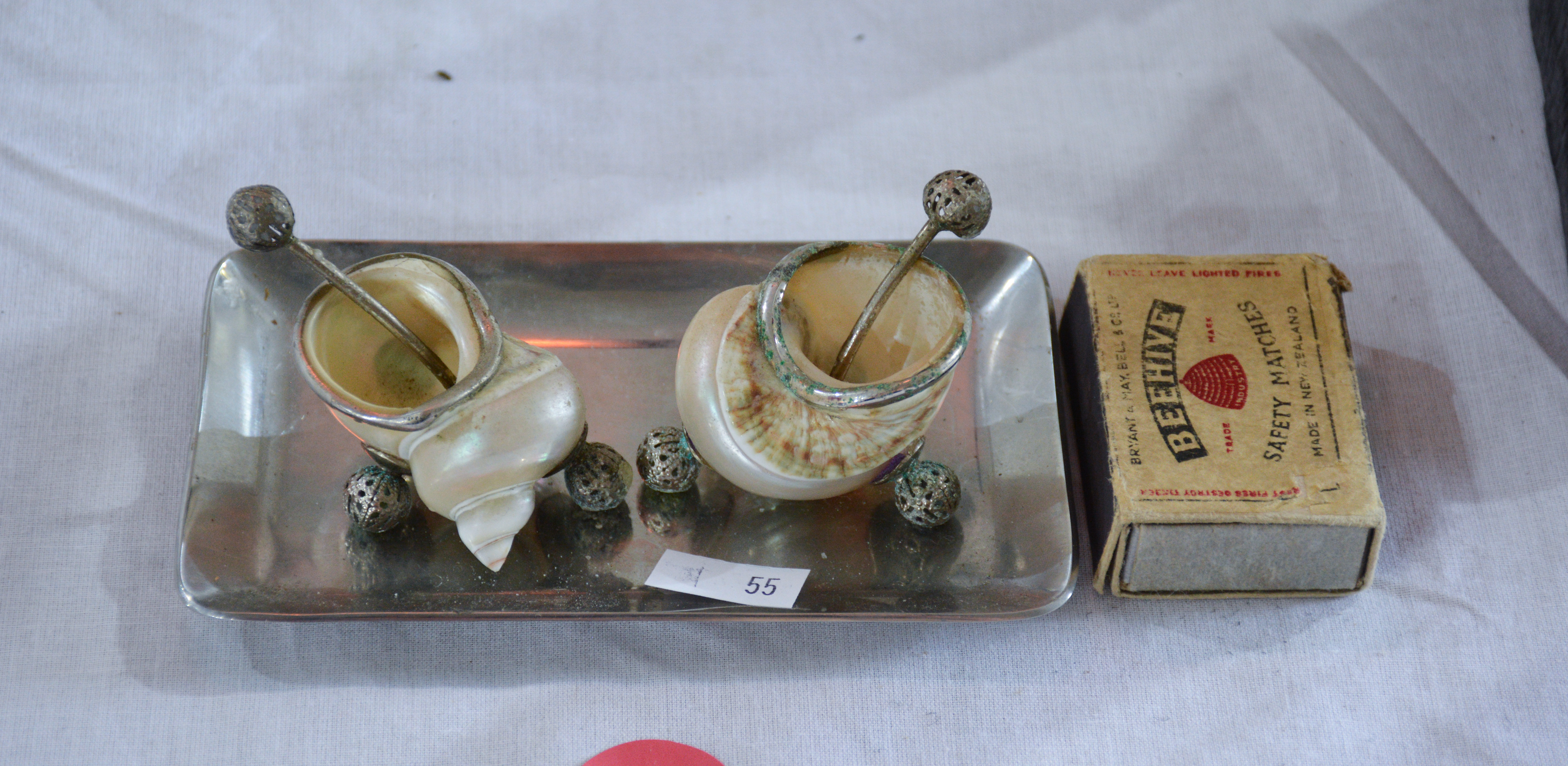 Vintage Seashell Sugar Vessels x 2 on Tray — NZ auction result