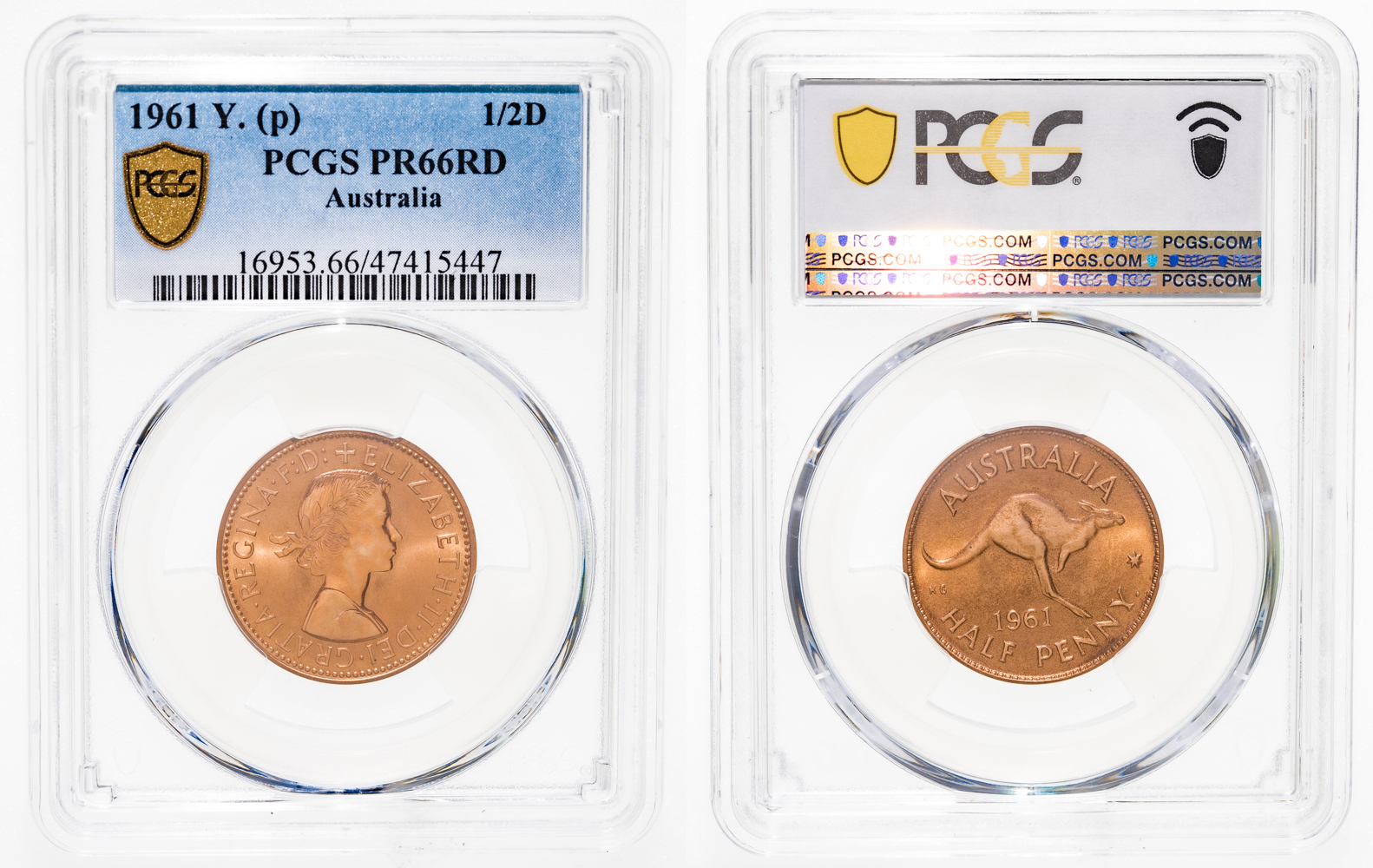 Elizabeth II, Halfpenny, 1961 Y., PR 66RD