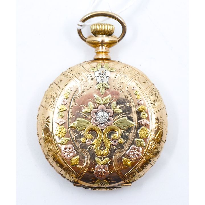 Antique Elgin 3-Color Gold Filled Case Pocket Watch 1.5''