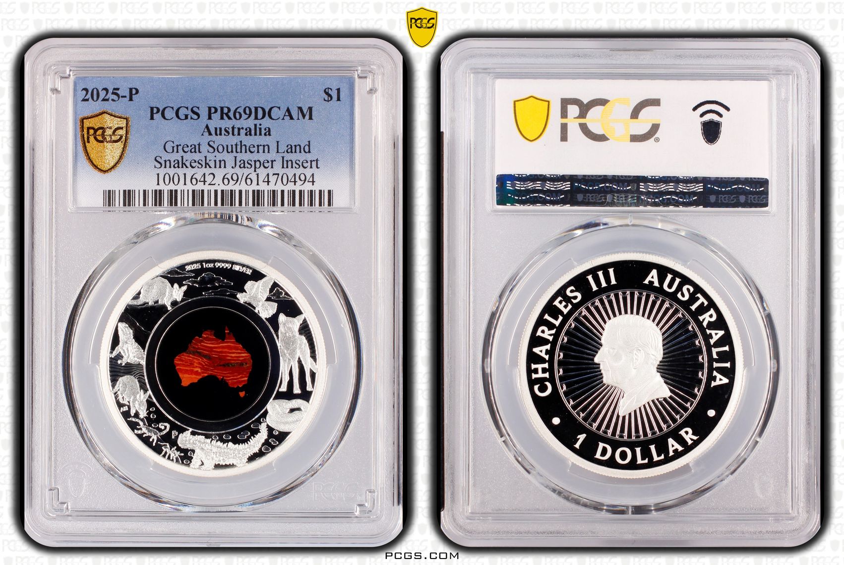 Great Southern Land Snakeskin Jasper Insert, One Dollar, 2025-P, PCGS PR69DCAM