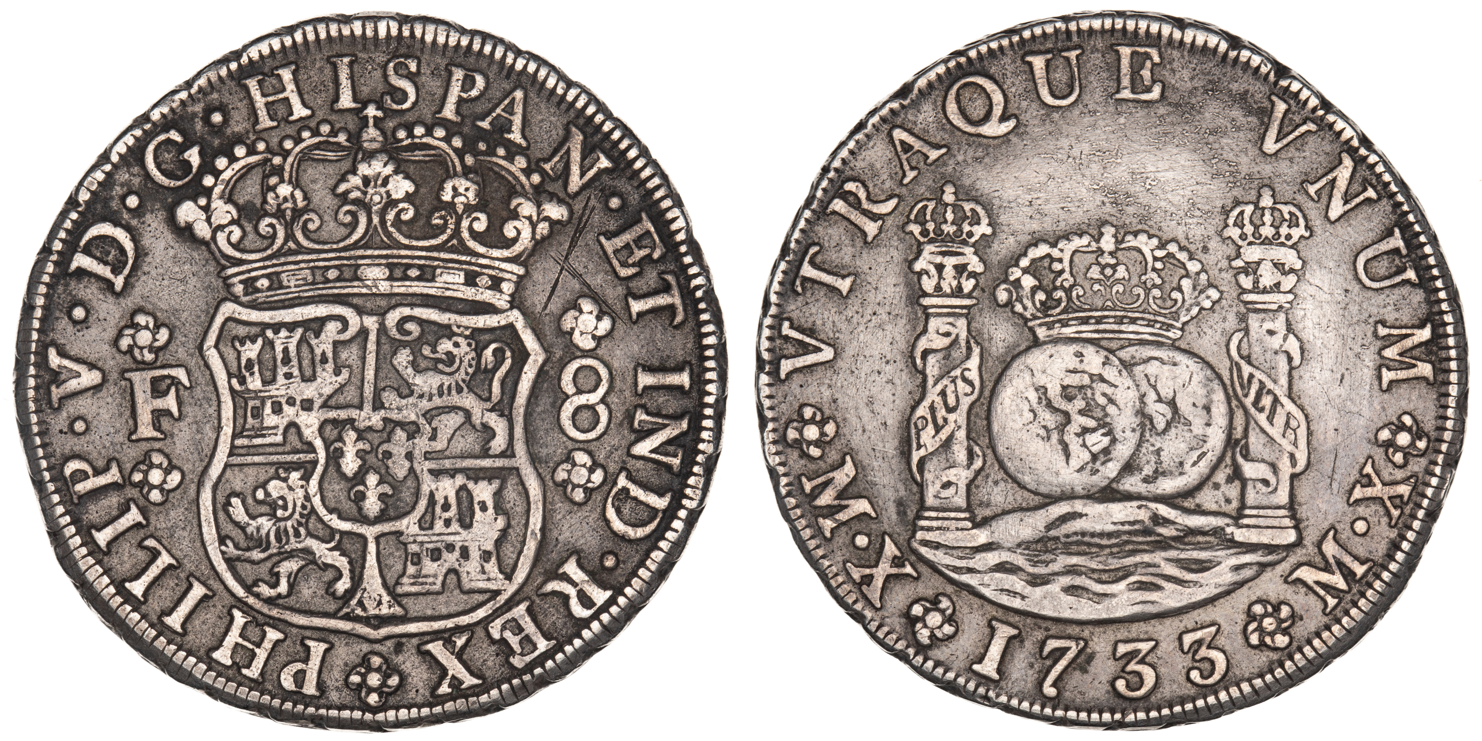 Mexico, Philip V, Eight Reales, 1733, aFine