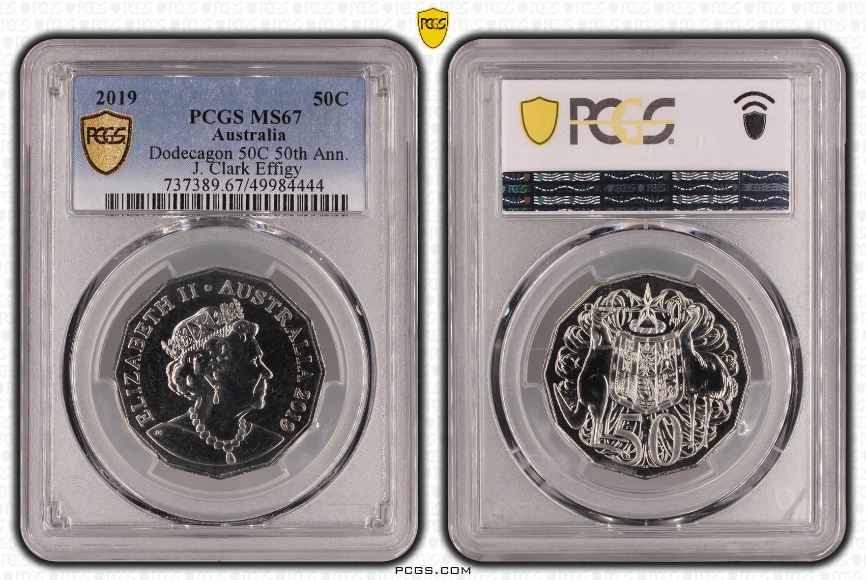 Dodecagon 50C 50th Ann. J. Clark Effigy , Fifty Cent, 2019, PCGS MS67