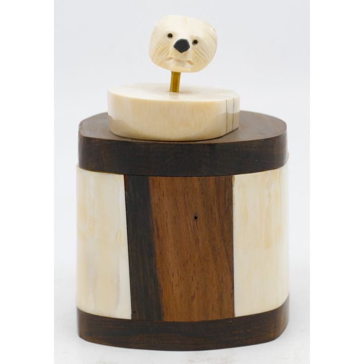 Sam Dimmick Inuit Carved Tusk & Wood Box 4.5''