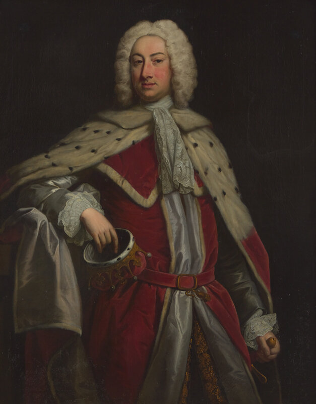 Follower of Thomas Hudson
(British, 1646-1723)
Portrait of a Marquess in Peer’s Robes, Holding a Coronet
