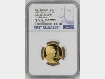 2021 ELIZABETH II 'DUKE OF EDINBURGH' PROOF GOLD 25 POUNDS COIN PF70 UCAM