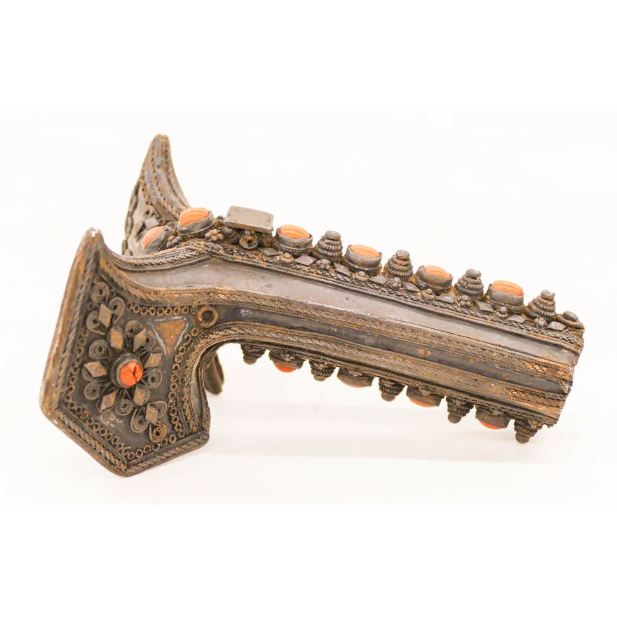 Tibetan 18th Cent. Silver and Coral Dagger Handle