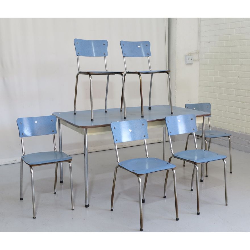 MELAMINE KITCHEN TABLE AND SET OF 6 CHAIRS