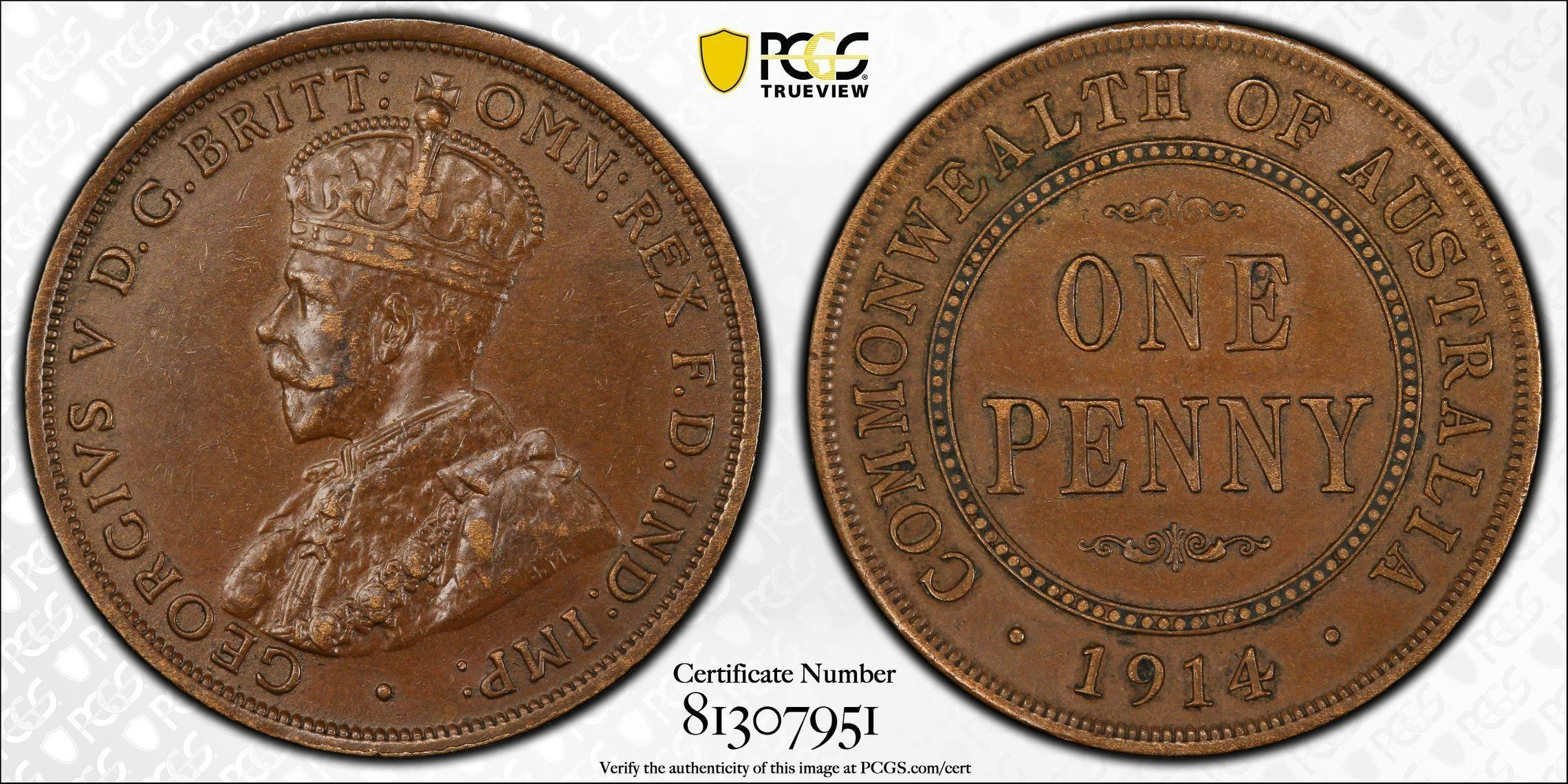 1914 Australia Penny PCGS - AU53BN -951