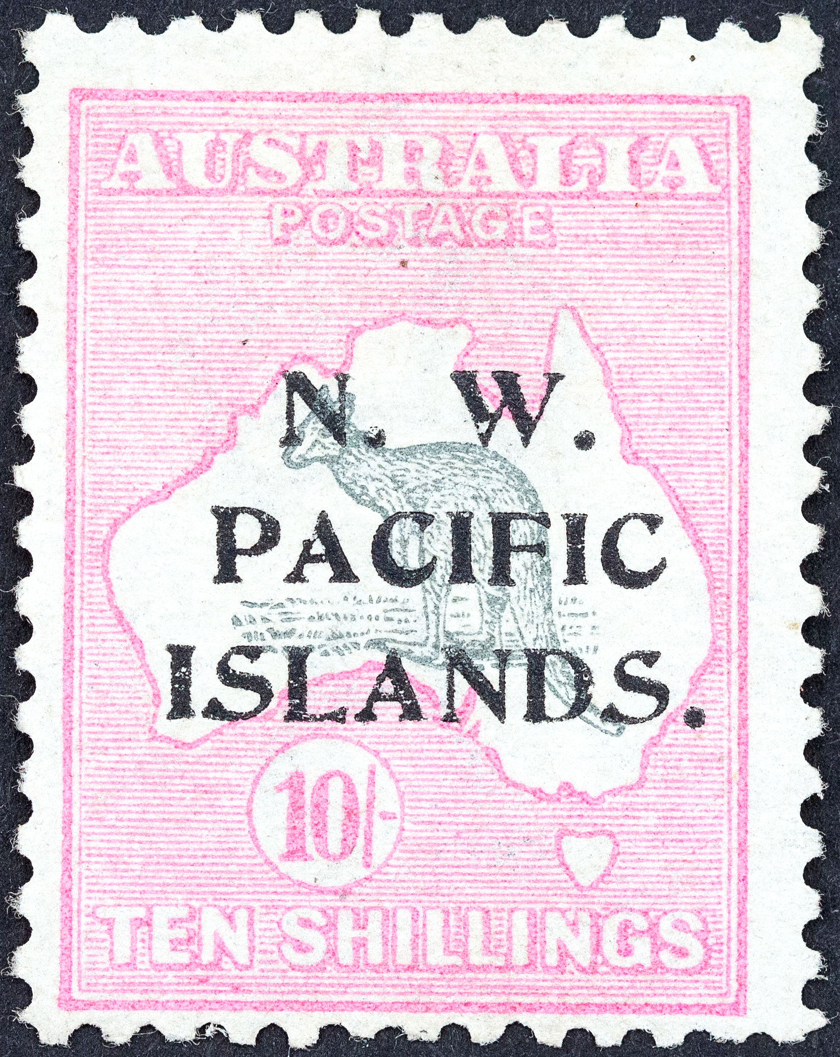 New Guinea, First Watermark Kangaroo NWPI Overprints, Ten Shillings, Grey & Pink, 1915, MVLH