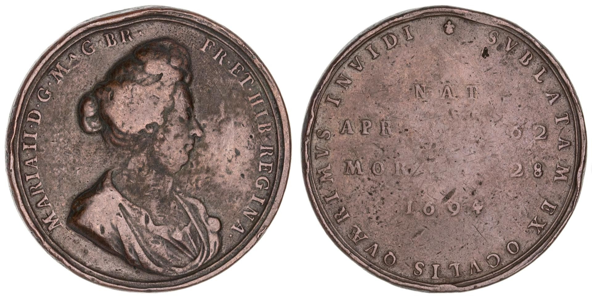 404 · Great Britain, Mary (1662-1694), Death of Mary Medal, 1694, VG