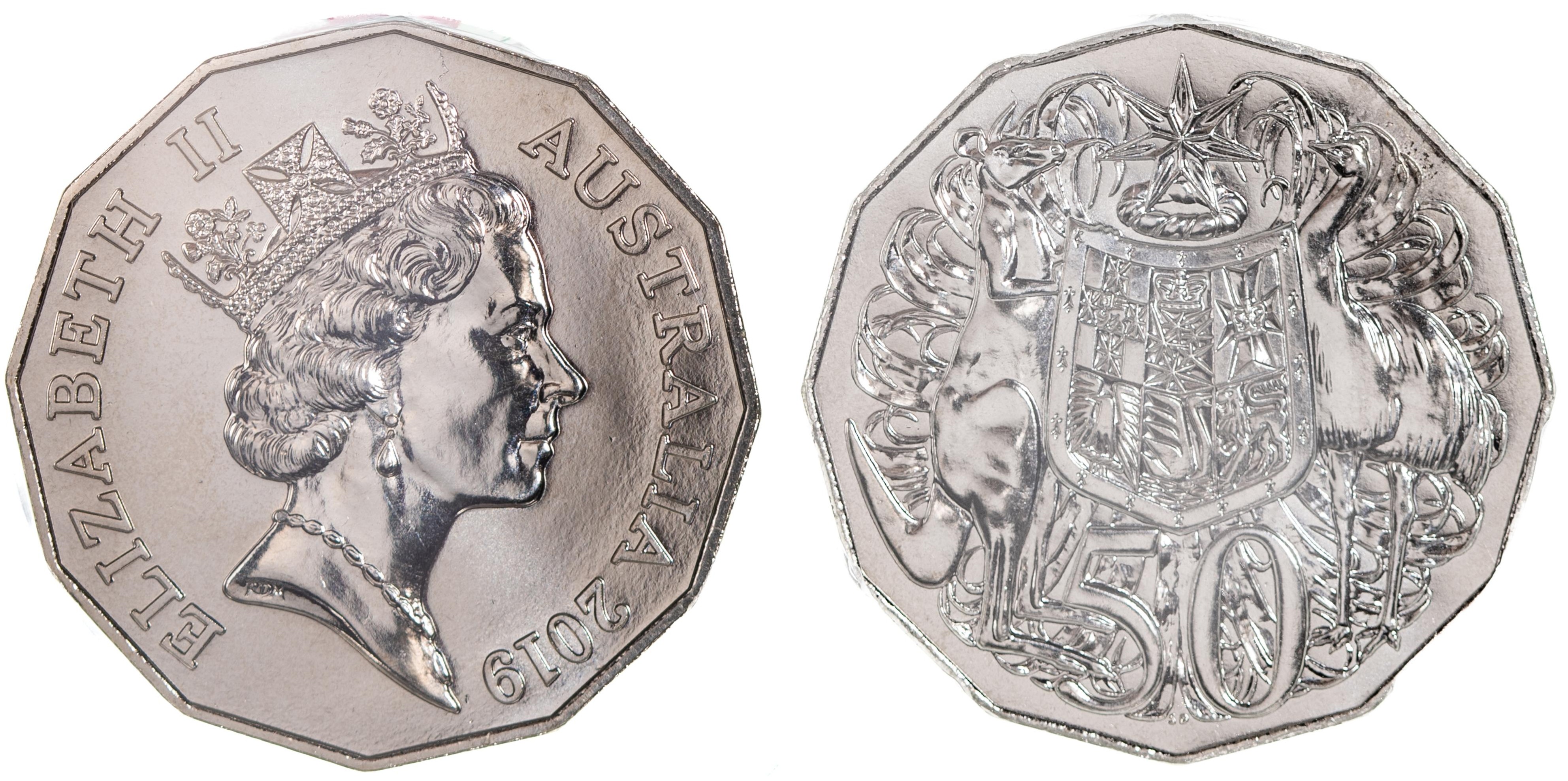 Elizabeth II, Dodecagon 50th Anniv., R. Maklouf Effigy, Fifty Cent, 2019, PCGS MS 68