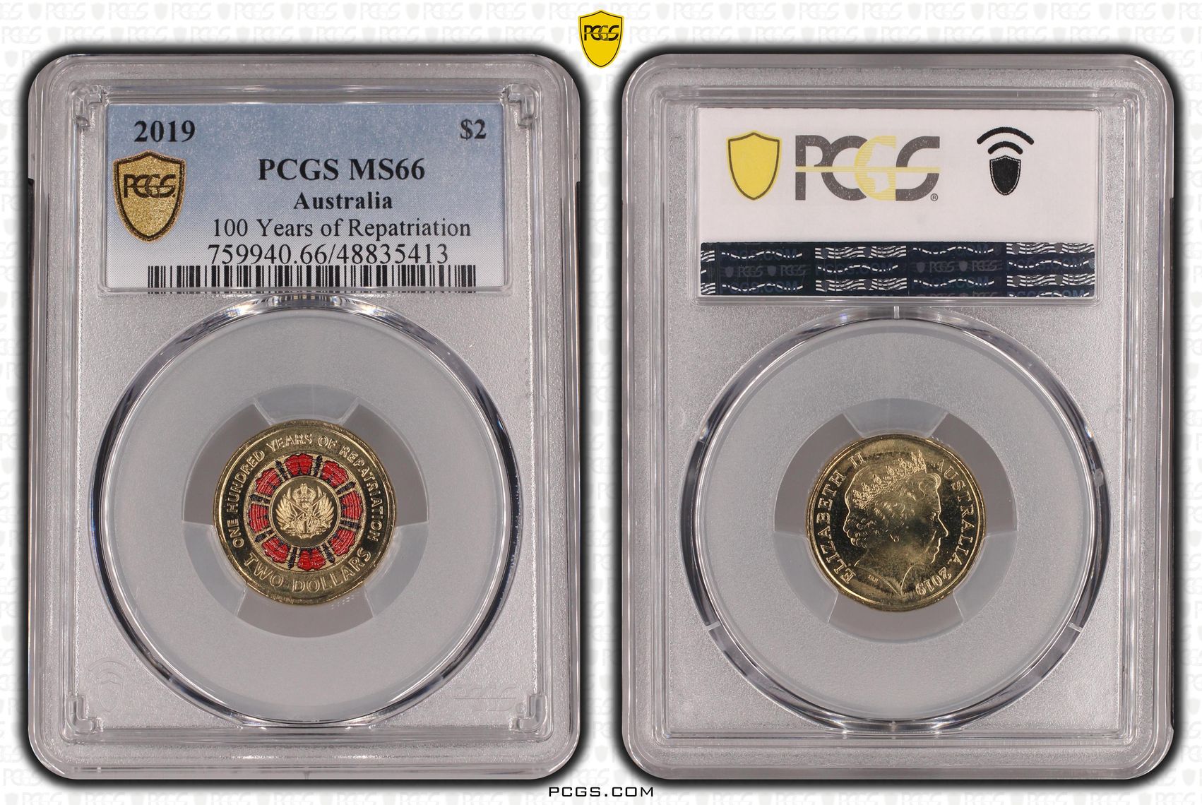 Elizabeth II, 100 Years of Repatriation - Colorized , Two Dollar, 2019, PCGS MS66
